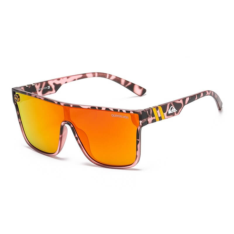 Oversized unisex sports goggles with vibrant orange lenses and camo frame, offering anti-reflective protection for sports and beach activities.
